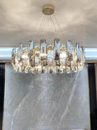 Modern Smoky Gray Crystal Chandelier Gleamy Light Fixture for Living/Dining Room/ Bedroom/ Home Office - Round D39.37"*H8.66"GoldWarm LightBlushlighting