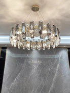 Modern Smoky Gray Crystal Chandelier Gleamy Light Fixture for Living/Dining Room/ Bedroom/ Home Office - Round D39.37"*H8.66"GoldWarm LightBlushlighting