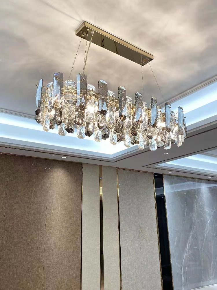 Modern Smoky Gray Crystal Chandelier Gleamy Light Fixture for Living/Dining Room/ Bedroom/ Home Office - Round D39.37"*H8.66"GoldWarm LightBlushlighting