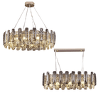 Modern Smoky Gray Crystal Chandelier Gleamy Light Fixture for Living/Dining Room/ Bedroom/ Home Office - Round D39.37"*H8.66"GoldWarm LightBlushlighting