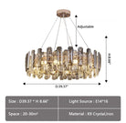 Modern Smoky Gray Crystal Chandelier Gleamy Light Fixture for Living/Dining Room/ Bedroom/ Home Office - Round D39.37"*H8.66"GoldWarm LightBlushlighting