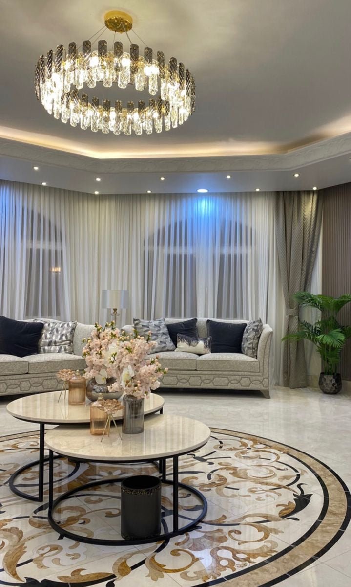 Modern Smoky Gray Crystal Chandelier Gleamy Light Fixture for Living/Dining Room/ Bedroom/ Home Office - Round D19.69"*H8.66"/20kgGoldWarm LightBlushlighting