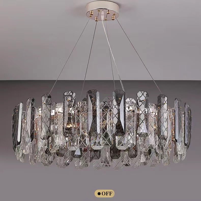 Modern Smoky Gray Crystal Chandelier Gleamy Light Fixture for Living/Dining Room/ Bedroom/ Home Office - Round D39.37"*H8.66"GoldWarm LightBlushlighting