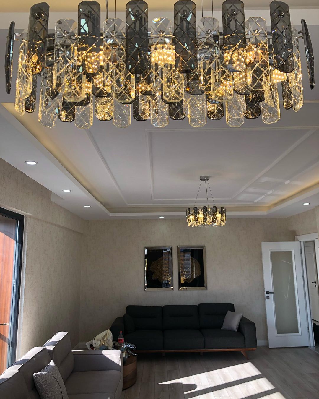 Modern Smoky Gray Crystal Chandelier Gleamy Light Fixture for Living/Dining Room/ Bedroom/ Home Office-Chandeliers-Blushlighting-Blushlighting