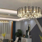 Modern Smoky Gray Crystal Chandelier Gleamy Light Fixture for Living/Dining Room/ Bedroom/ Home Office-Chandeliers-Blushlighting-Round D23.62"*H8.66"/22kg-Gold-Warm Light-Blushlighting