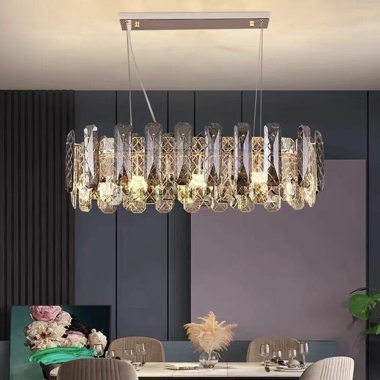 Modern Smoky Gray Crystal Chandelier Gleamy Light Fixture for Living/Dining Room/ Bedroom/ Home Office-Chandeliers-Blushlighting-Rectangle L31.5"*W14.57"*H8.66"/22.7kg-Gold-Warm Light-Blushlighting
