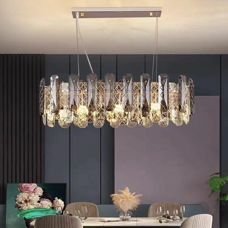 Modern Smoky Gray Crystal Chandelier Gleamy Light Fixture for Living/Dining Room/ Bedroom/ Home Office-Chandeliers-Blushlighting-Rectangle L31.5"*W14.57"*H8.66"/22.7kg-Gold-Warm Light-Blushlighting