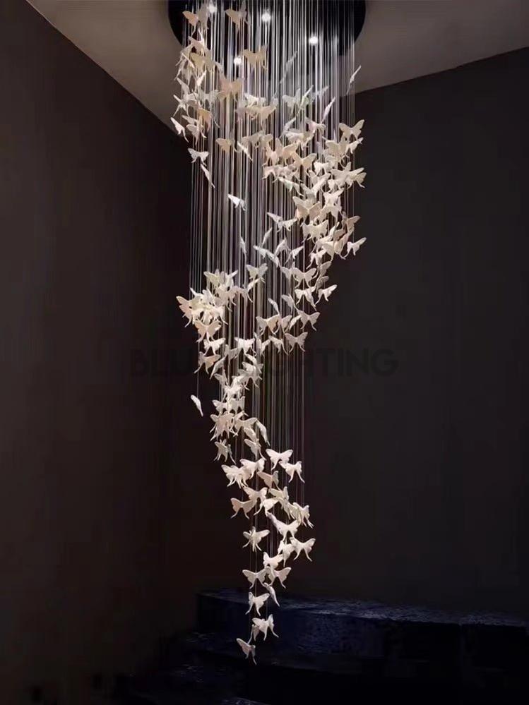 Modern Spiral Staircase Chandelier Ceiling Light Fixture for High Ceiling Living room/ Entryway - D 23.6" * H 118"Warm LightBlushlighting
