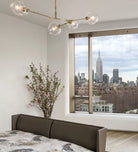 Modern Sputnik Smoky Gray/Amber Glass Branch Chandelier for Kitchen Island/Dining Room-Chandeliers-5 Globes/W64.2"*D20.86"*H20.87"-Brass Finish/Clear Glass-Warm Light-Blushlighting