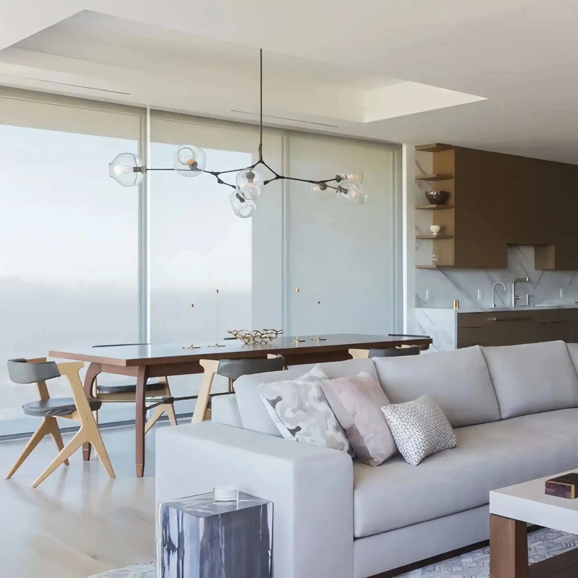 Modern Sputnik Smoky Gray/Amber Glass Branch Chandelier for Kitchen Island/Dining Room - 5 Globes/W43.3"*D21.65"*H20"Brass Finish/Clear GlassWarm LightBlushlighting