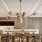 Modern Sputnik Smoky Gray/Amber Glass Branch Chandelier for Kitchen Island/Dining Room - 5 Globes/W43.3"*D21.65"*H20"Brass Finish/Clear GlassWarm LightBlushlighting