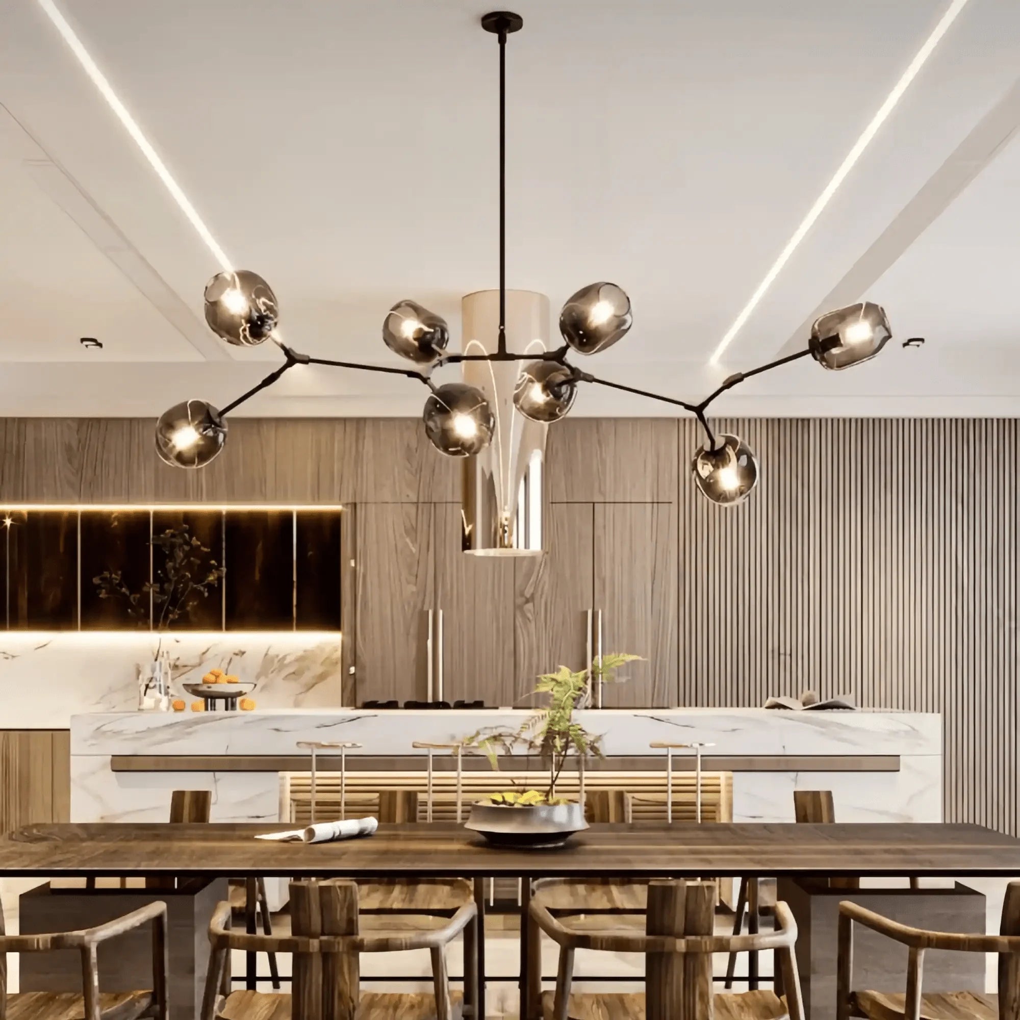 Modern Sputnik Smoky Gray/Amber Glass Branch Chandelier for Kitchen Island/Dining Room - 5 Globes/W43.3"*D21.65"*H20"Brass Finish/Clear GlassWarm LightBlushlighting