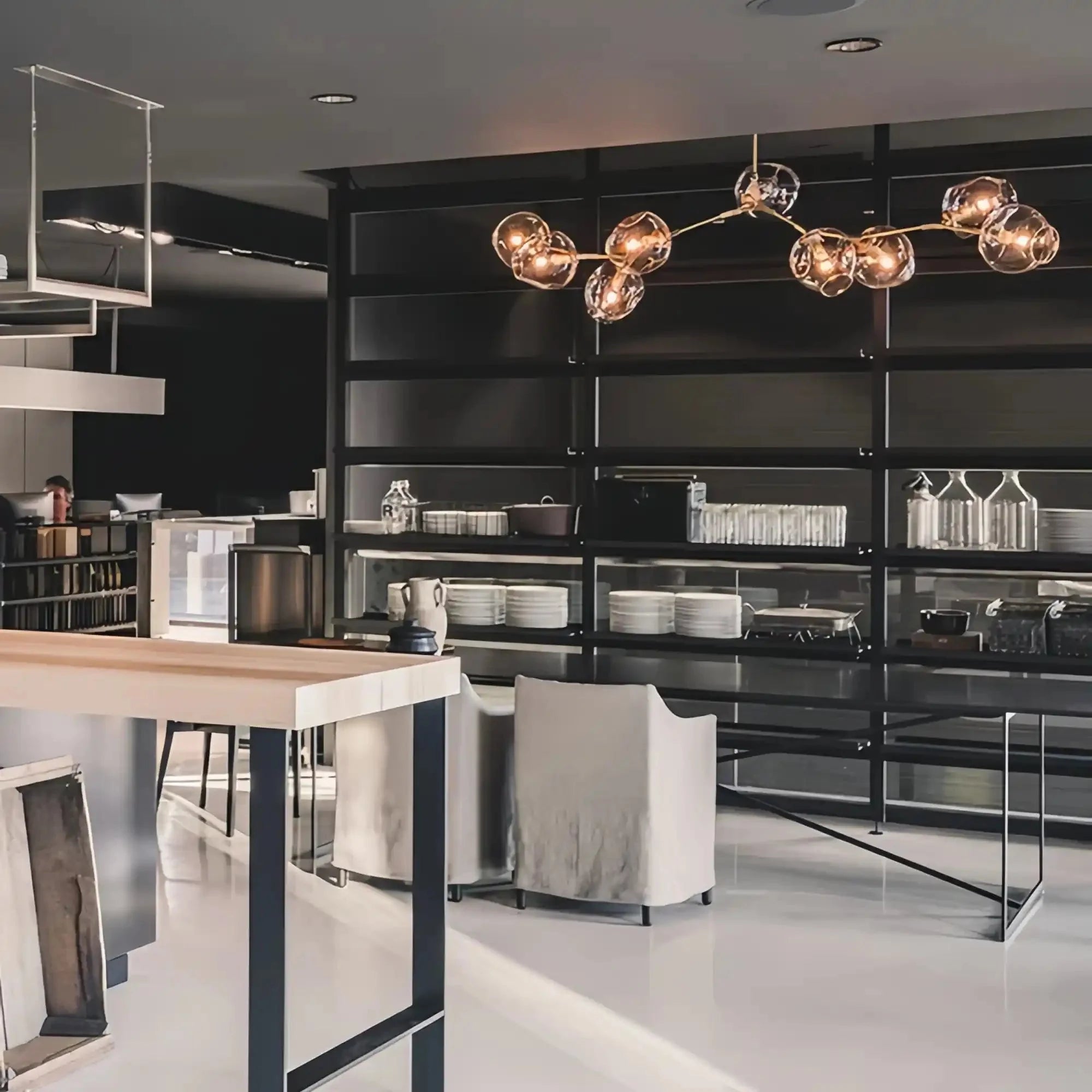 Modern Sputnik Smoky Gray/Amber Glass Branch Chandelier for Kitchen Island/Dining Room - 5 Globes/W43.3"*D21.65"*H20"Brass Finish/Clear GlassWarm LightBlushlighting