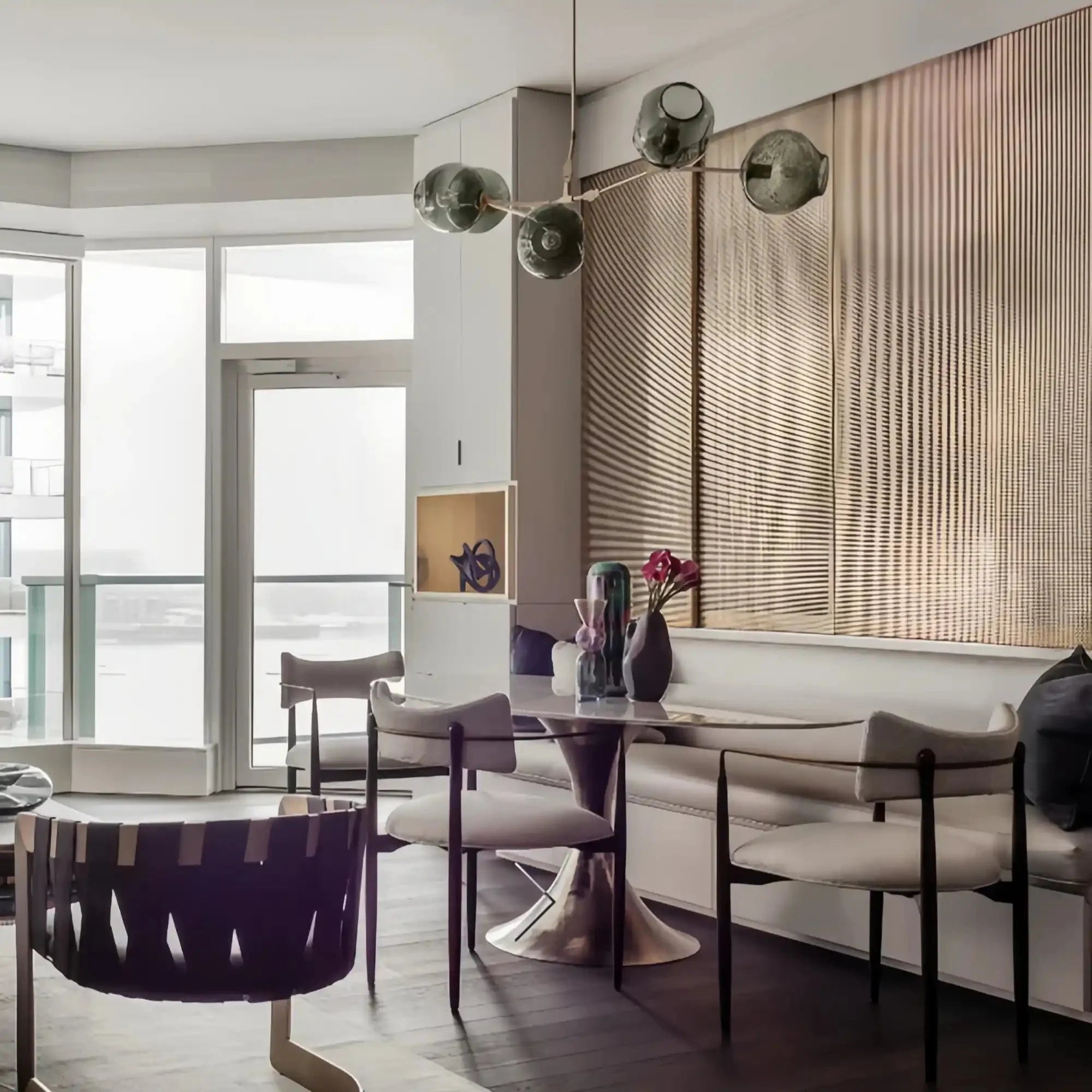 Modern Sputnik Smoky Gray/Amber Glass Branch Chandelier for Kitchen Island/Dining Room - 5 Globes/W43.3"*D21.65"*H20"Brass Finish/Clear GlassWarm LightBlushlighting
