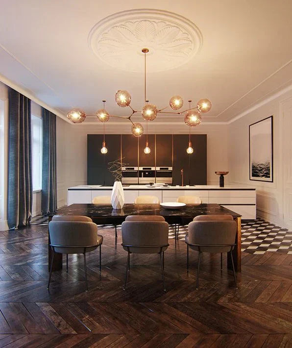 Modern Sputnik Smoky Gray/Amber Glass Branch Chandelier for Kitchen Island/Dining Room-Chandeliers-Blushlighting