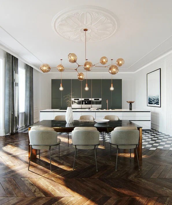 Modern Sputnik Smoky Gray/Amber Glass Branch Chandelier for Kitchen Island/Dining Room - 8 Globes/W89.76"*D33.07"*H22.8"Brass Finish/Clear GlassWarm LightBlushlighting