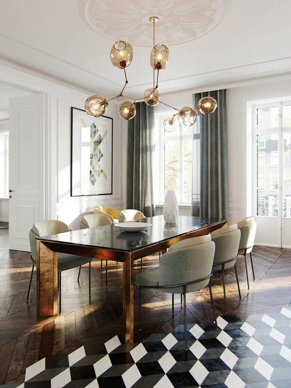 Modern Sputnik Smoky Gray/Amber Glass Branch Chandelier for Kitchen Island/Dining Room - 8 Globes/W89.76"*D33.07"*H22.8"Brass Finish/Clear GlassWarm LightBlushlighting