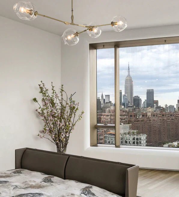 Modern Sputnik Smoky Gray/Amber Glass Branch Chandelier for Kitchen Island/Dining Room - 5 Globes/W64.2"*D20.86"*H20.87"Brass Finish/Clear GlassWarm LightBlushlighting