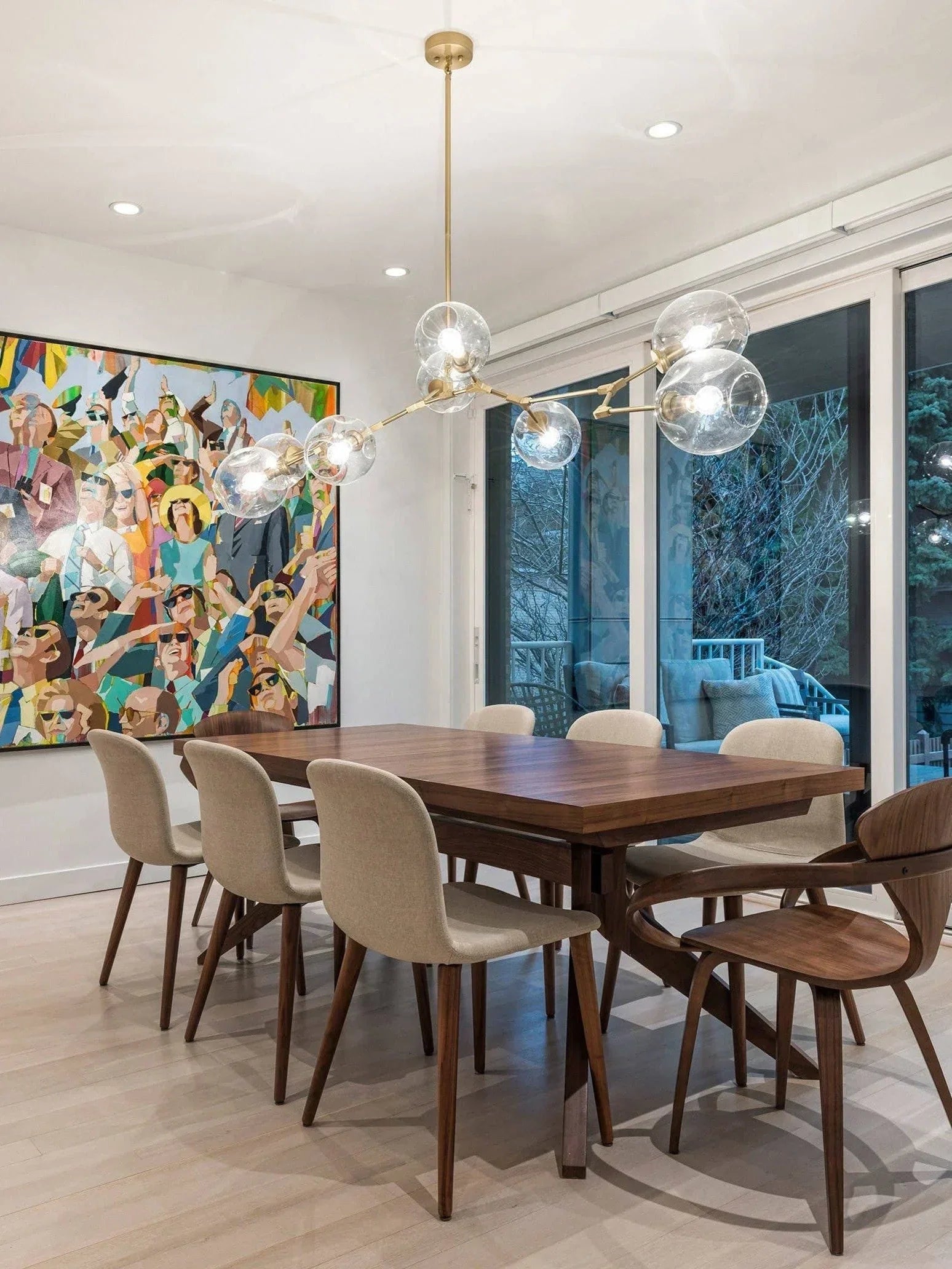 Modern Sputnik Smoky Gray/Amber Glass Branch Chandelier for Kitchen Island/Dining Room - 5 Globes/W64.2"*D20.86"*H20.87"Brass Finish/Clear GlassWarm LightBlushlighting