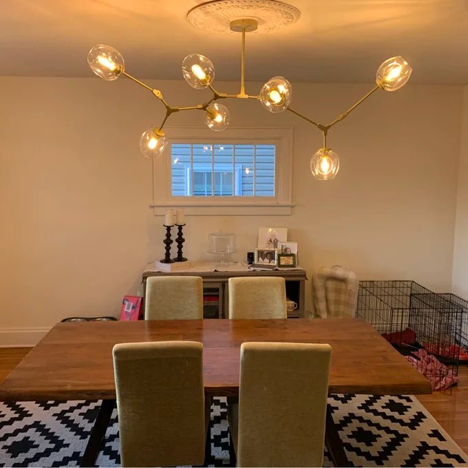 Modern Sputnik Smoky Gray/Amber Glass Branch Chandelier for Kitchen Island/Dining Room - 7 Globes/W79.9"*D29"*H22"Brass Finish/Clear GlassWarm LightBlushlighting