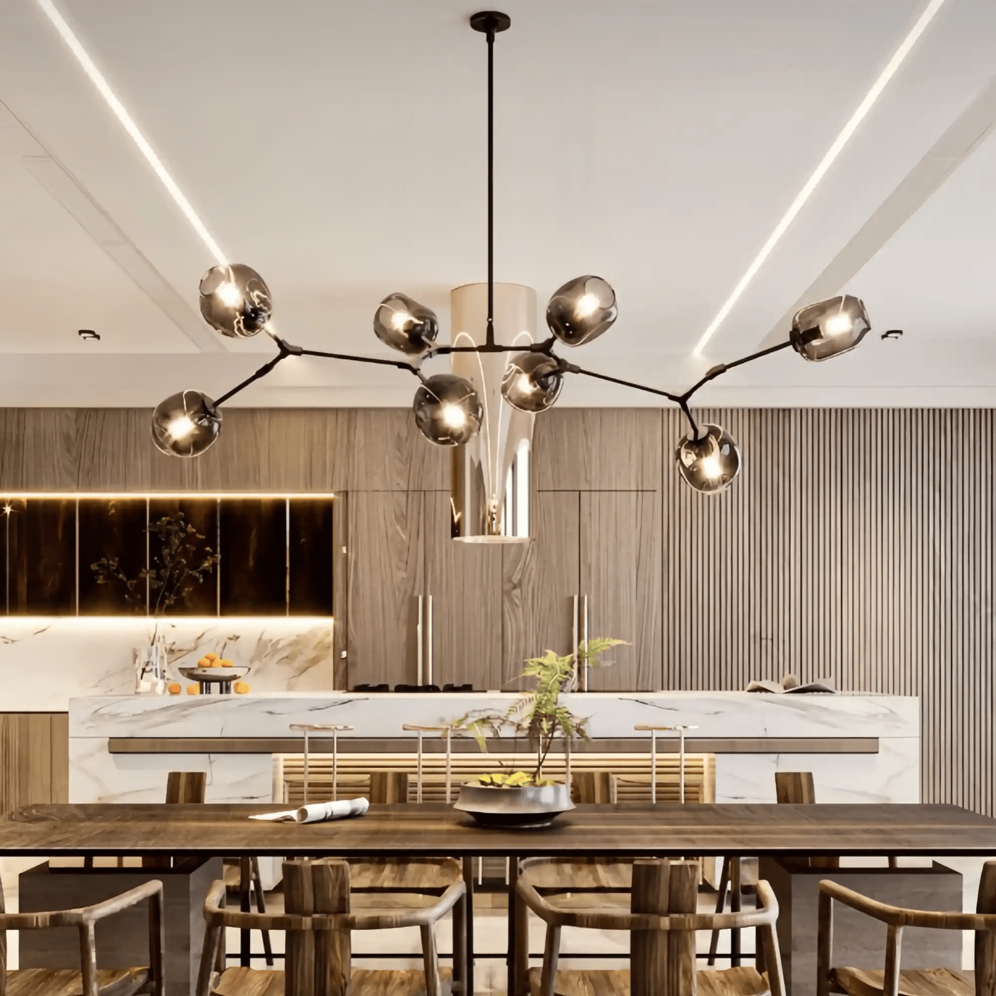 Modern Sputnik Smoky Gray/Amber Glass Branch Chandelier for Kitchen Island/Dining Room - Blushlighting