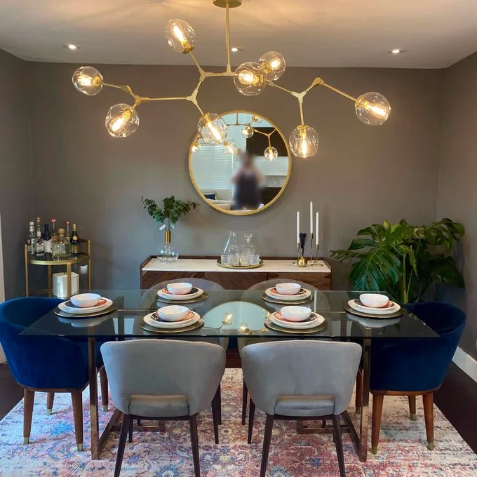 Modern Sputnik Smoky Gray/Amber Glass Branch Chandelier for Kitchen Island/Dining Room - 8 Globes/W89.76"*D33.07"*H22.8"Brass Finish/Clear GlassWarm LightBlushlighting