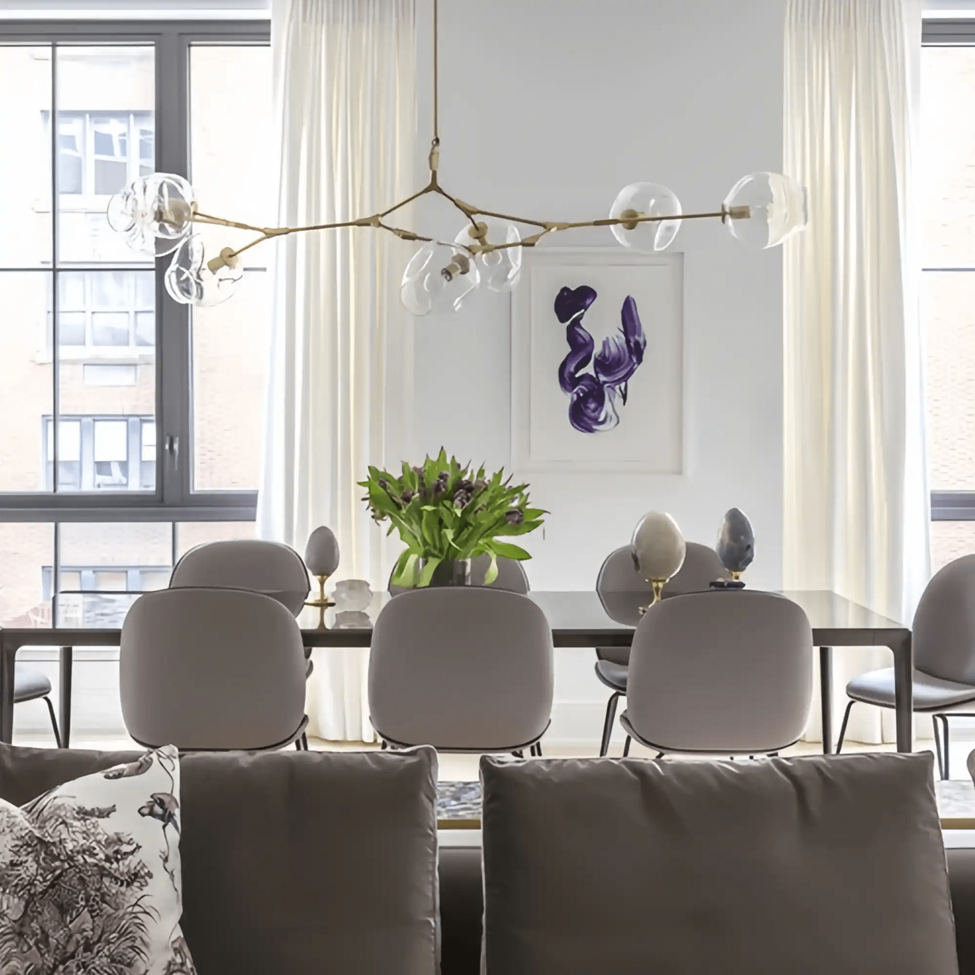 Modern Sputnik Smoky Gray/Amber Glass Branch Chandelier for Kitchen Island/Dining Room - Blushlighting