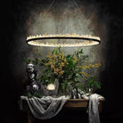 Modern Style Rings Brass & Natural Quartz Crystal Chandelier in Brass/Black Finish - 1 Tier / D23.6" * H4"BrassWarm LightBlushlighting