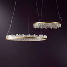 Modern Style Rings Brass & Natural Quartz Crystal Chandelier in Brass/Black Finish - 1 Tier / D23.6" * H4"BrassWarm LightBlushlighting