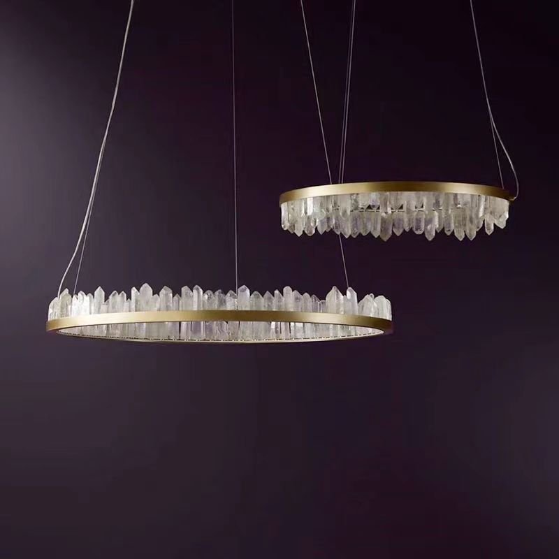 Modern Style Rings Brass & Natural Quartz Crystal Chandelier in Brass/Black Finish - 1 Tier / D23.6" * H4"BrassWarm LightBlushlighting