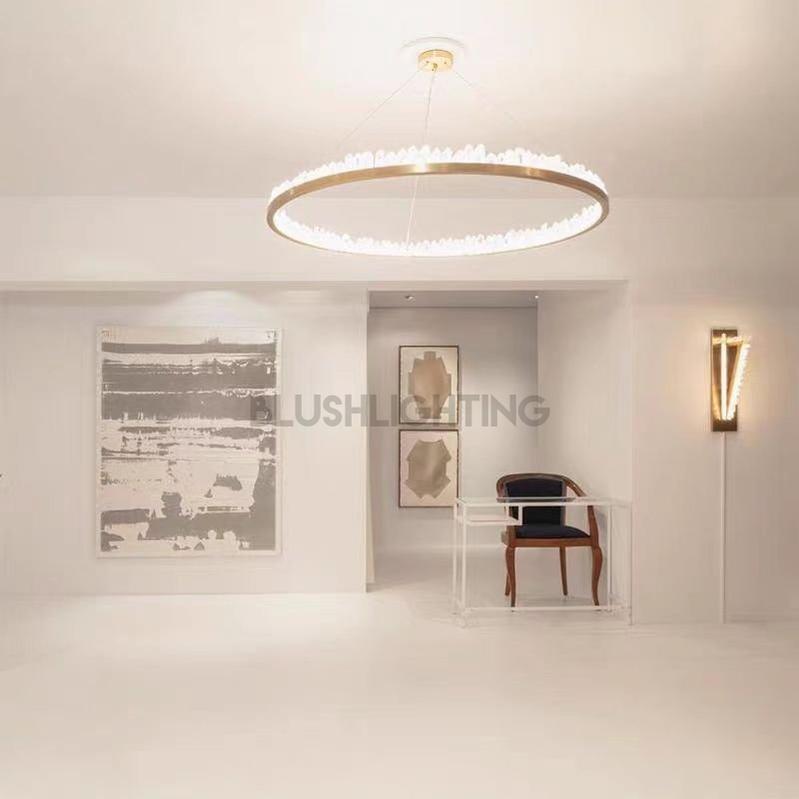 Modern Style Rings Brass & Natural Quartz Crystal Chandelier in Brass/Black Finish - 1 Tier / D23.6" * H4"BrassWarm LightBlushlighting