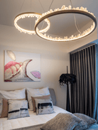Modern Style Rings Brass & Natural Quartz Crystal Chandelier in Brass/Black Finish - 1 Tier / D23.6" * H4"BrassWarm LightBlushlighting