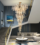 Modern Unique Artistic Flower Brass Branch Semi-flush Mount Chandelier for Living Room/ Hallway/ Entryway/ Staircase-Chandeliers-Blushlighting
