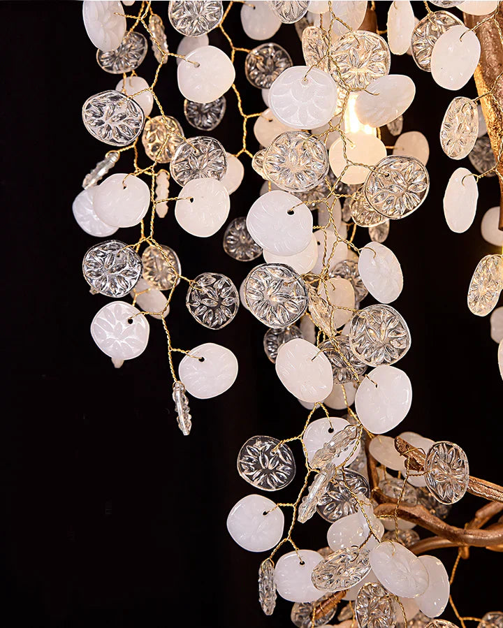 Modern Unique Artistic Flower Brass Branch Semi-flush Mount Chandelier for Living Room/ Hallway/ Entryway/ Staircase-Chandeliers-Blushlighting