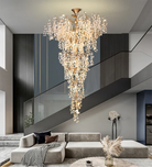 Modern Unique Artistic Flower Brass Branch Semi-flush Mount Chandelier for Living Room/ Hallway/ Entryway/ Staircase-Chandeliers-Blushlighting