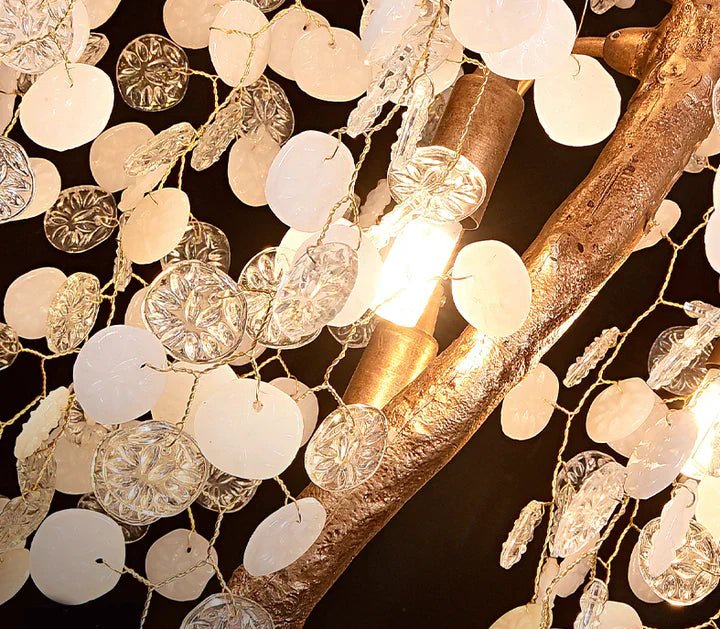 Modern Unique Artistic Flower Brass Branch Semi - flush Mount Chandelier for Living Room/ Hallway/ Entryway/ Staircase - D 35.43" * H 78.74"Warm LightBlushlighting