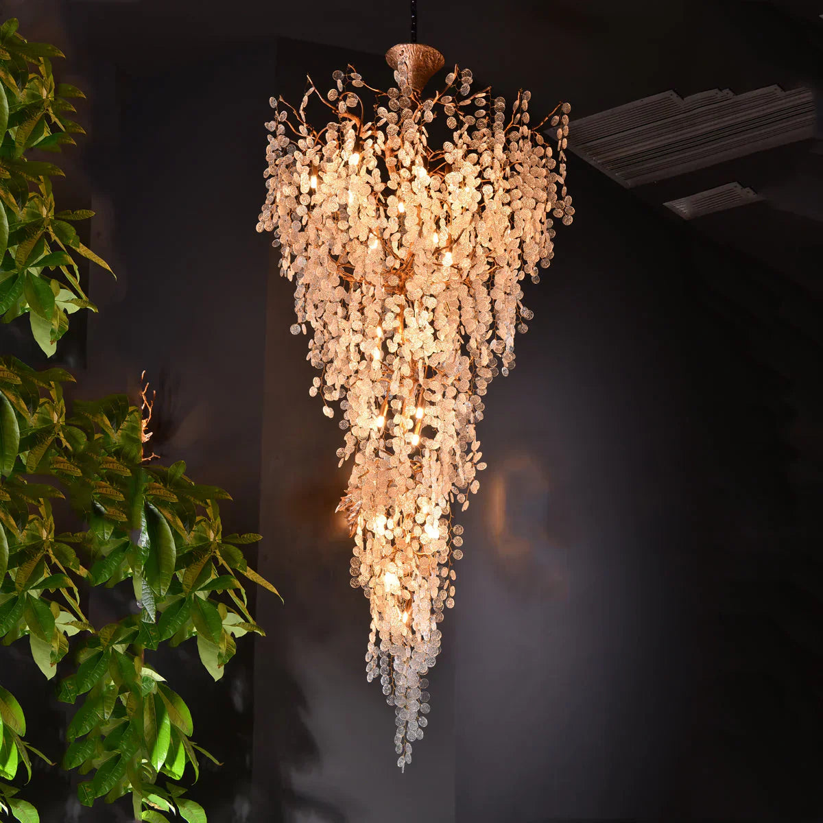Modern Unique Artistic Flower Brass Branch Semi-flush Mount Chandelier for Living Room/ Hallway/ Entryway/ Staircase-Chandeliers-Blushlighting