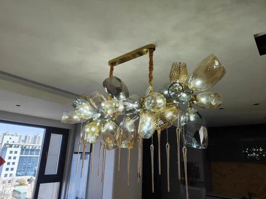 Modern Wine Glass Shape Chandelier Italian Light Luxury Light Fixture for Dining Room/Living Room - Linear/L31.5"*W16.9"*H29.5"GoldWarm LightBlushlighting