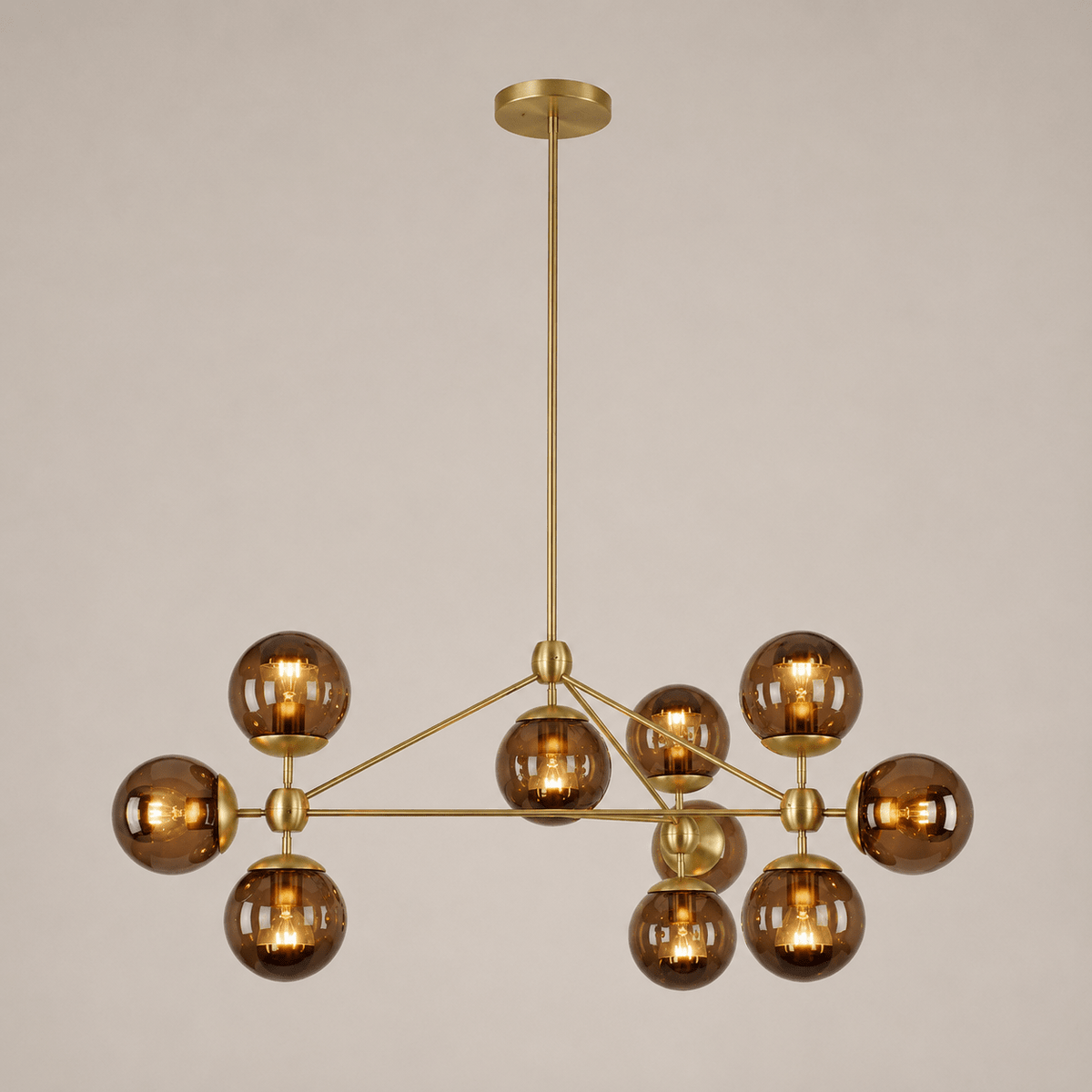 Modo Chandelier 37" - 3 Sided, 10 Globes - Brushed BrassSmokeBlushlighting