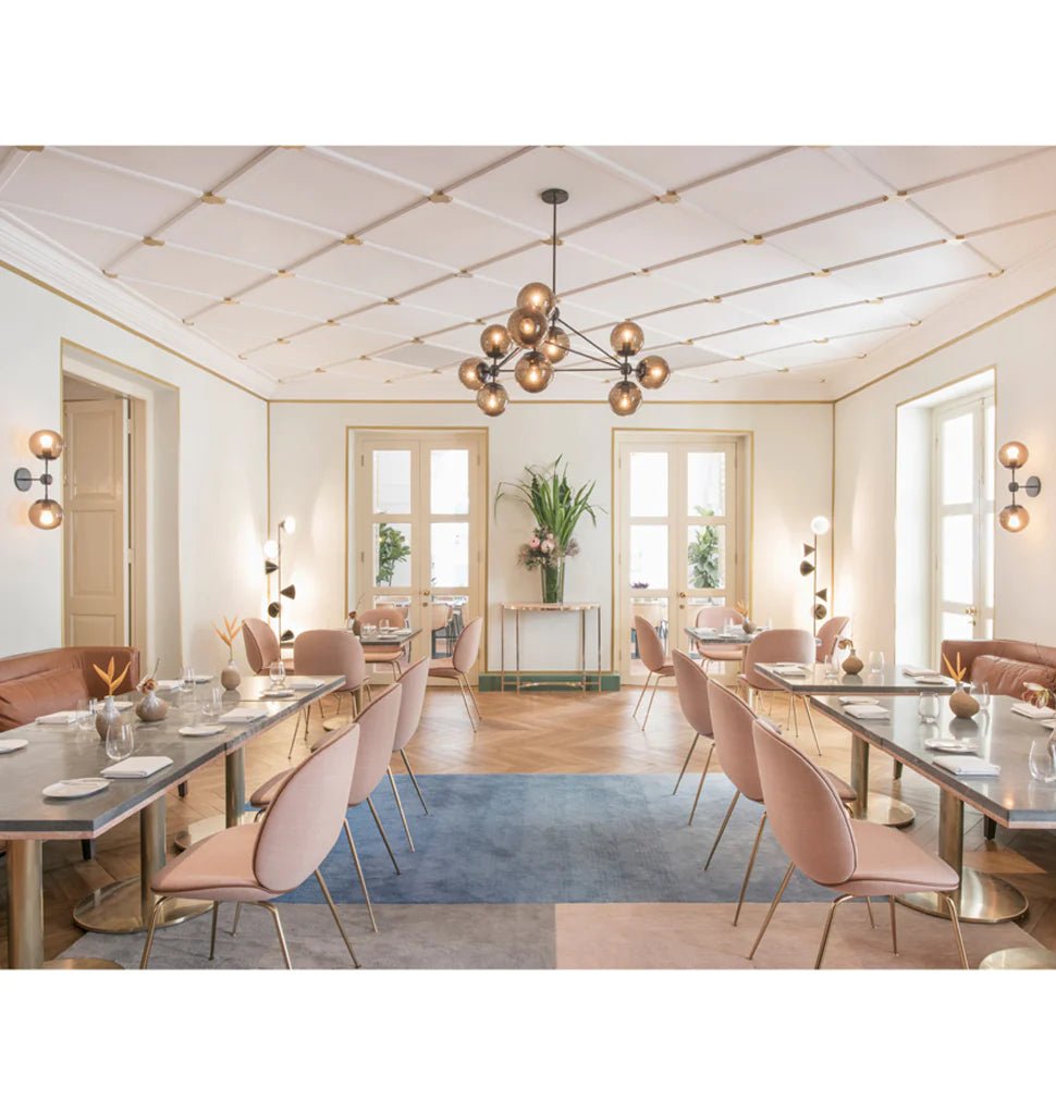 Modo Chandelier 37" - 3 Sided, 10 Globes - Brushed BrassClearBlushlighting