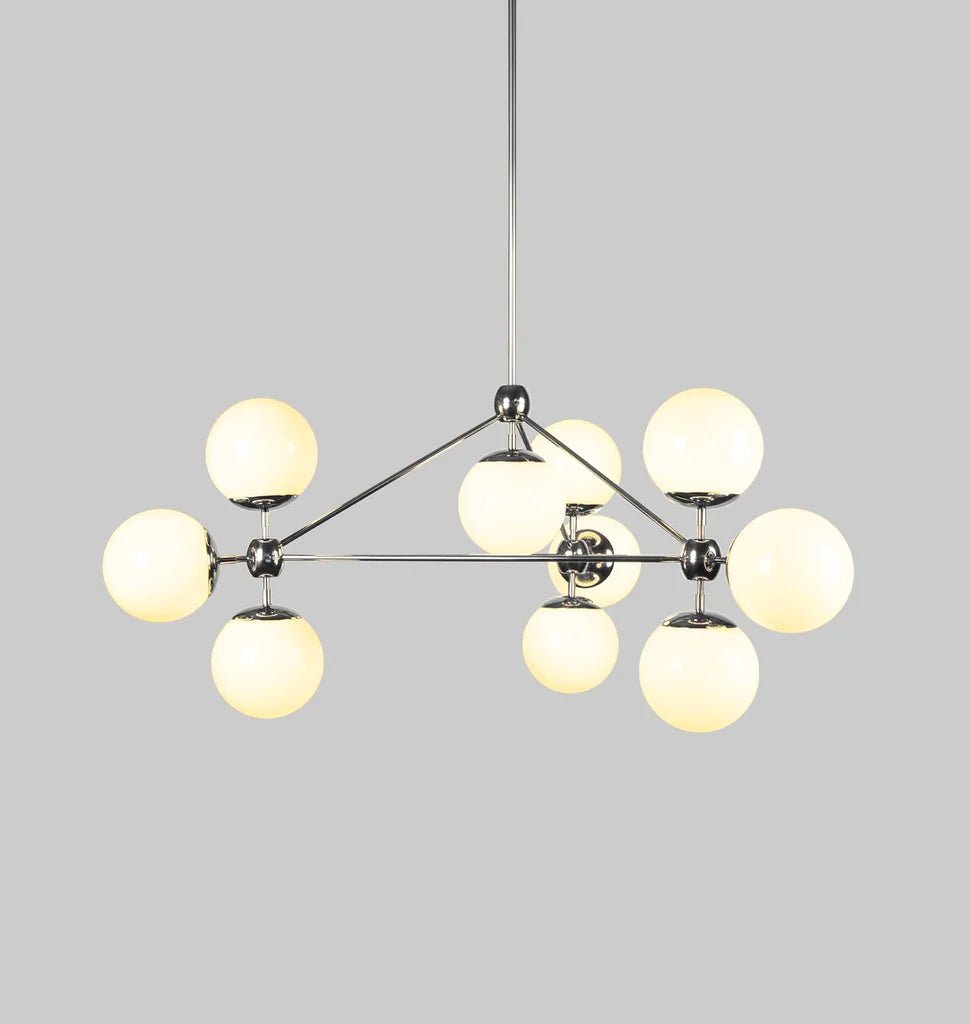 Modo Chandelier 37" - 3 Sided, 10 Globes - Polished NickelCreamBlushlighting