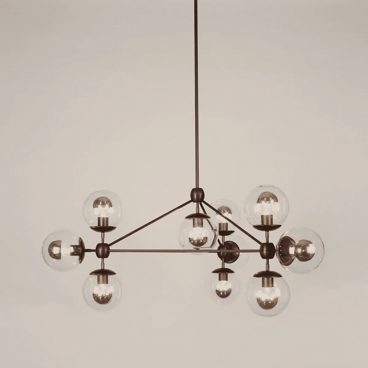 Modo Chandelier 37" - 3 Sided, 10 Globes - BronzeClearBlushlighting