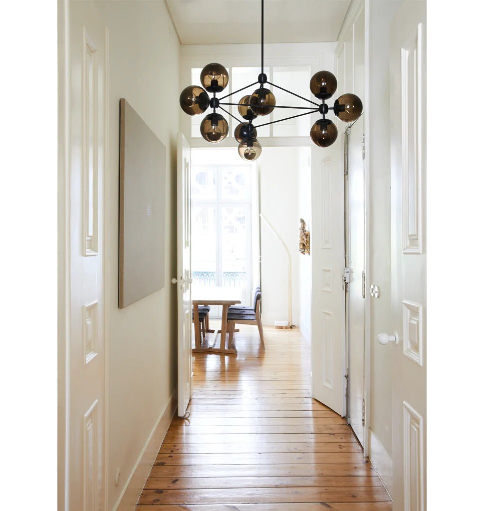 Modo Chandelier 37" - 3 Sided, 10 Globes - BlackClearBlushlighting