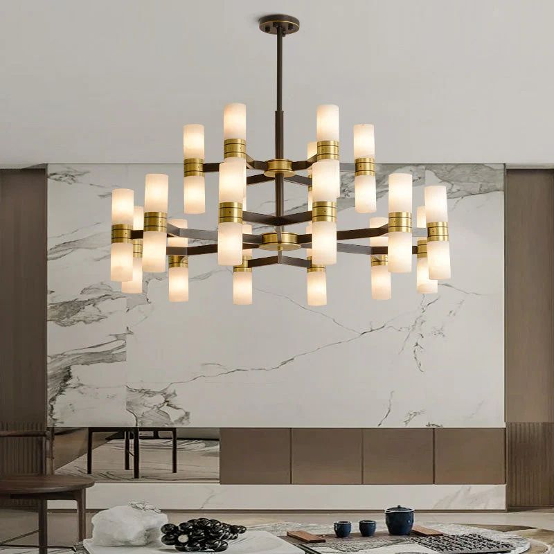 Moral Alabaster Round chandelier - 8 - Lights 25"DBlushlighting