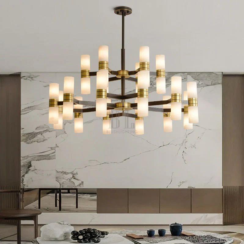 Moral Alabaster Round chandelier - 8 - Lights 25"DBlushlighting