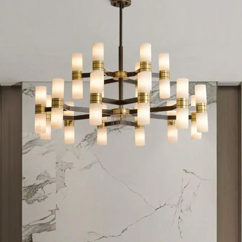 Moral Alabaster Round chandelier - 8 - Lights 25"DBlushlighting