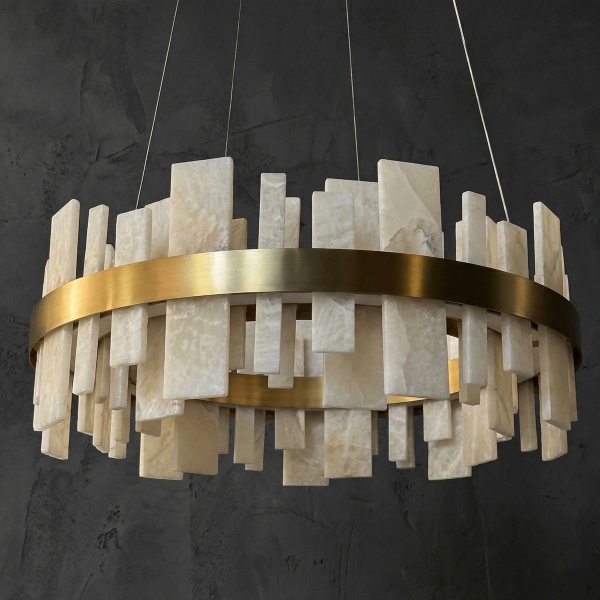 Alabaster Round Chandelier in a dining room