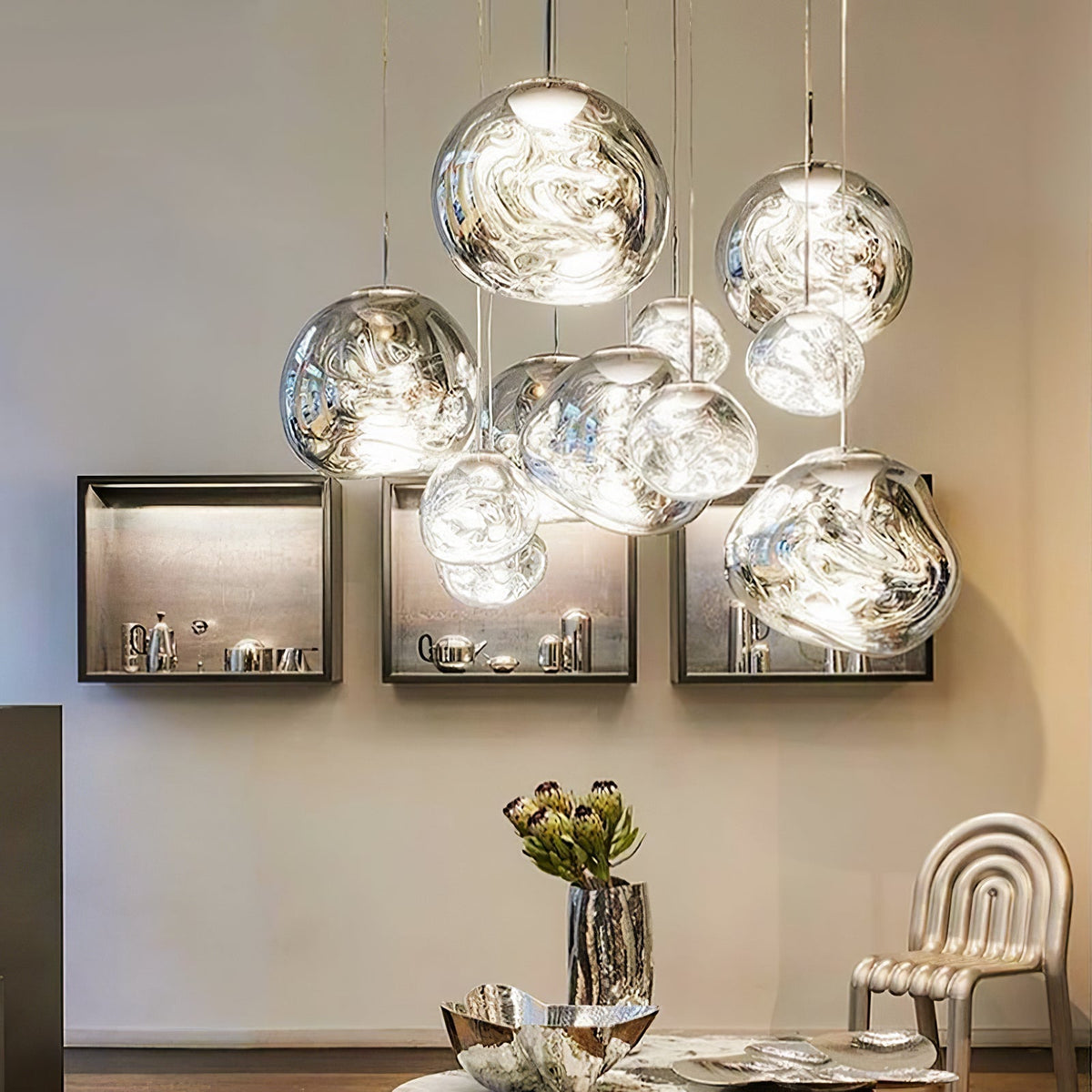 Multi Lava Round Chandelier - 2 Lights ∅ 11.8″ (∅ 11″*1 + ∅ 15.1″*1)RedBlushlighting