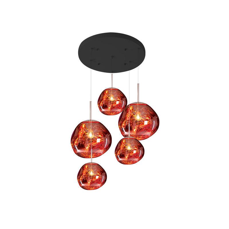 Multi Lava Round Chandelier - 5 Lights ∅ 19.7″ (∅ 11″*3 + ∅ 15.1″*2)RedBlushlighting
