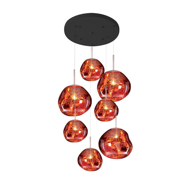 Multi Lava Round Chandelier - 7 Lights ∅ 23.6″ (∅ 11″*4 + ∅ 15.1″*3)RedBlushlighting